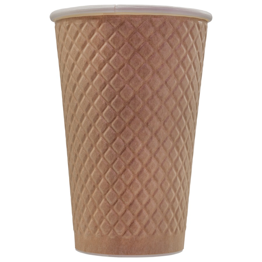Disposable embossed double wall paper cup "Waffle Kraft" 16 oz (400 ml)